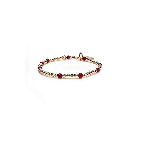 Bowood Lane Non-Tarnishing Gold filled 3mm Gold Ball and Ruby Glass Bead Stretch Bracelet