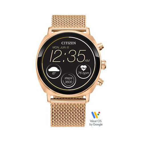 Citizen Unisex CZ Smart Wear OS Rose Gold-Tone Stainless Steel Mesh Bracelet Smart Watch 41mm