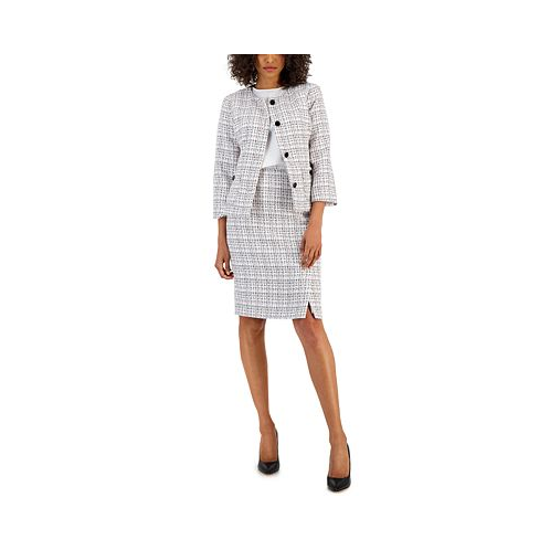 Nipon Boutique Womens Tweed Button-Front Jacket & Pencil Skirt Suit