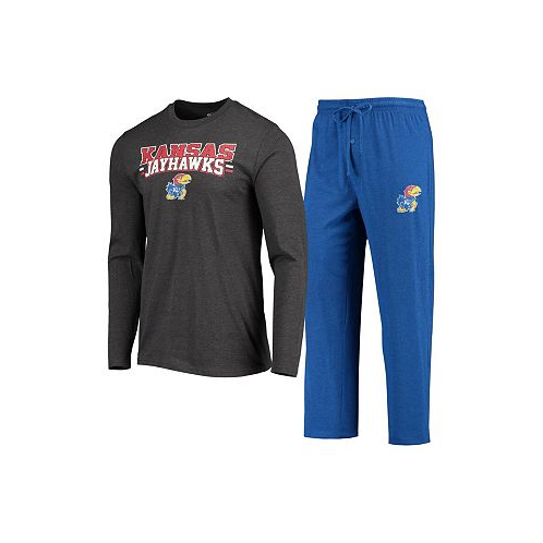 Concepts Sport Mens Royal Heathered Charcoal Kansas Jayhawks Meter Long Sleeve T-shirt and Pants Sleep Set