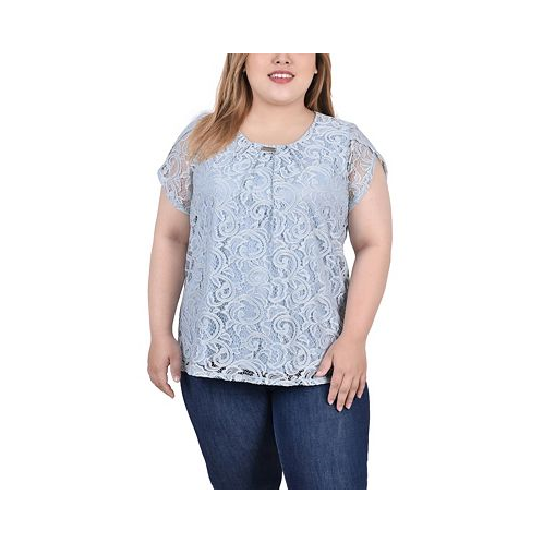 NY Collection Plus Size Lace Petal Sleeve Top