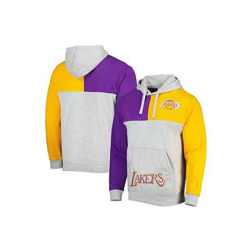 Mitchell & Ness Mens Heather Gray Los Angeles Lakers Tie-Breaker Pullover Hoodie