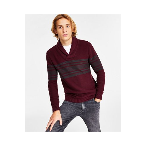 Sun + Stone Mens Hunter Regular-Fit Stripe Shawl-Collar Sweater