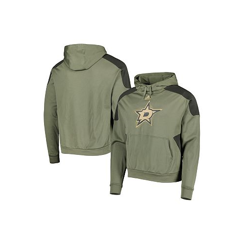 Adidas Mens Olive Dallas Stars Military-Inspired Appreciation Pullover Hoodie