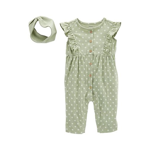 Carters Baby Girls Crinkle Jersey Jumpsuit and Headwrap 2 Piece Set
