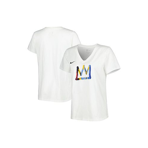 Nike Womens White Brooklyn Nets 2022/23 City Edition Essential V-Neck T-shirt
