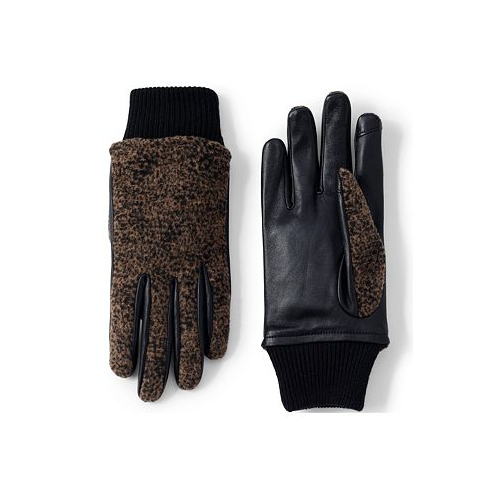 Lands End Womens EZ Touch Screen Lined Leather Gloves