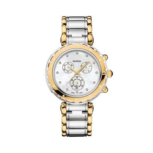 Womens Swiss Chronograph Balmainia Diamond (1/20 ct. t.w.) Two-Tone Stainless Steel Bracelet Watch 38mm