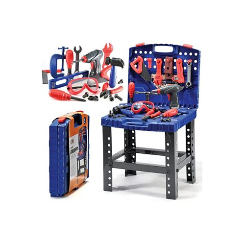 Play22usa Kids Tool Workbench 76 Piece Set - Kids Tool Set with Electronic Play Drill - STEM Educational Pretend Play Construction Workshop Tool Bench - Pretend Play Tool Set Build Your Own