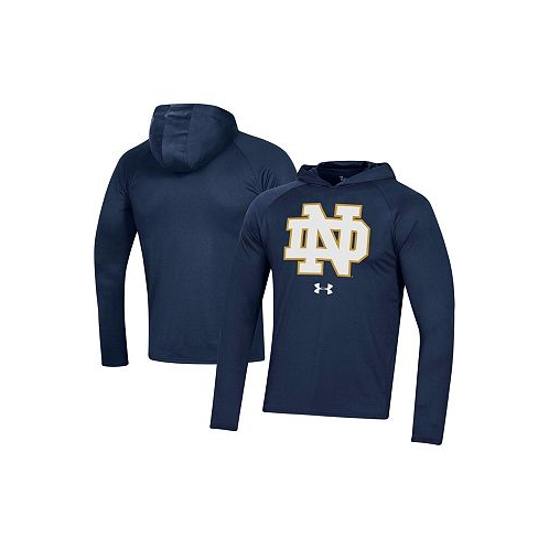 Under Armour Mens Navy Notre Dame Fighting Irish School Logo Raglan Long Sleeve Hoodie Performance T-shirt