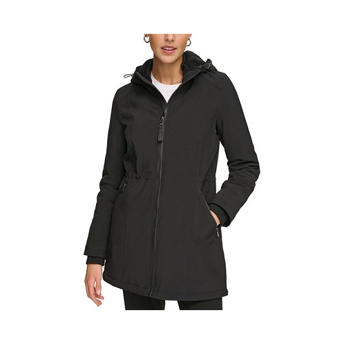 Calvin Klein Womens Petite Hooded Faux-Fur-Lined Anorak Raincoat
