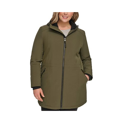 Calvin Klein Womens Plus Size Hooded Faux-Fur-Lined Anorak Raincoat Created for Macys