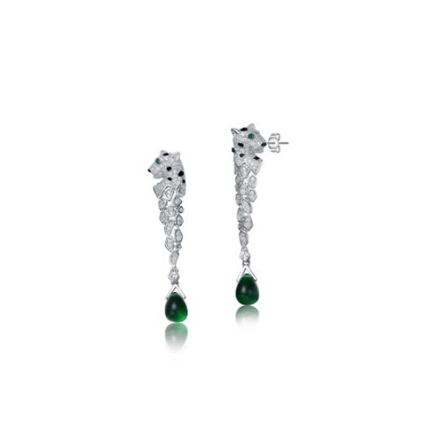 Genevive Sterling Silver White Gold Plated with Emerald and Clear Cubic Zirconia Fauna Drop Earrings