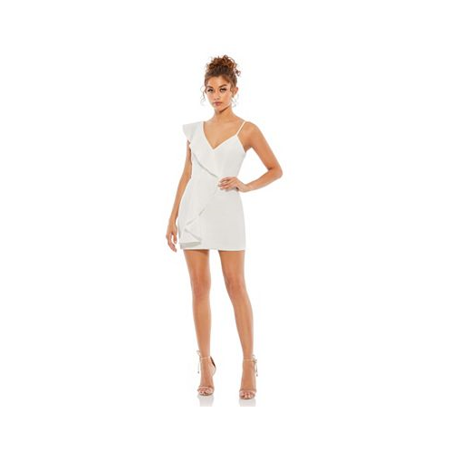 Mac Duggal Womens Ieena Asymmetrical Ruffle Mini Cocktail Dress