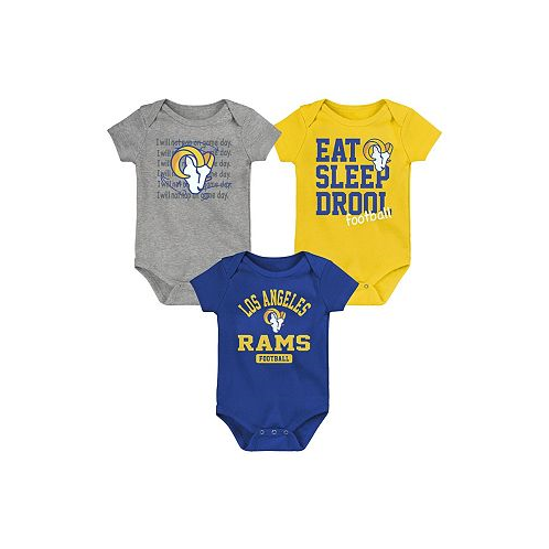 Outerstuff Newborn and Infant Boys and Girls Royal Gold Heathered Gray Los Angeles Rams Three-Piece Eat Sleep Drool Bodysuit Set