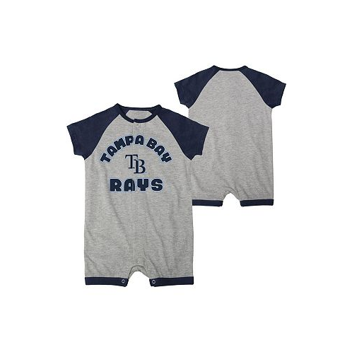 Outerstuff Infant Boys and Girls Heather Gray Tampa Bay Rays Extra Base Hit Raglan Full-Snap Romper
