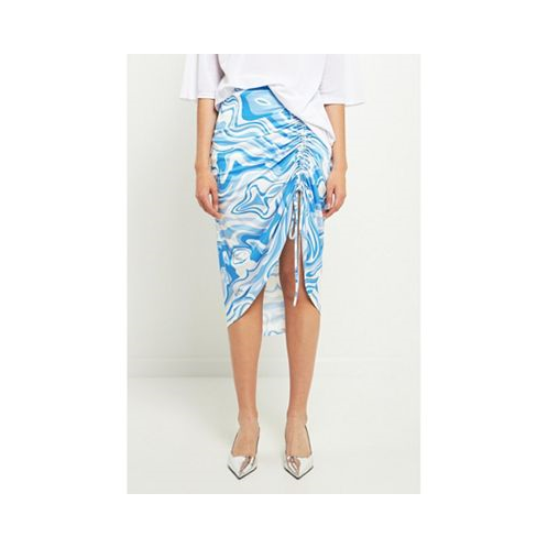 Grey Lab Womens Marble Print Slit Midi Skirt
