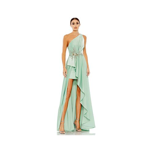 Mac Duggal Womens Embellished One Shoulder Asymmetrical Gown