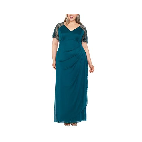 XSCAPE Plus Size Embellished Sheer Matte Jersey Gown