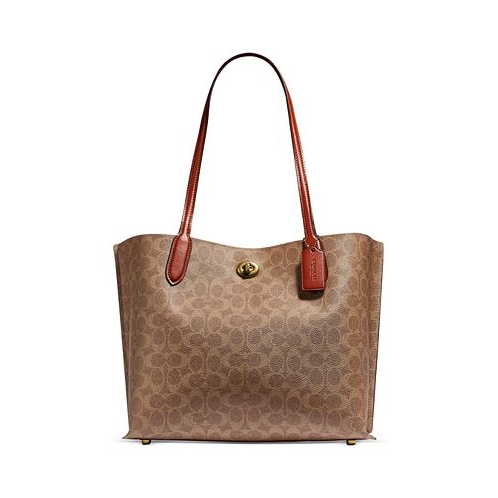 COACH Signature Coated Canvas Willow Tote with Interior Zip Pocket