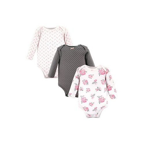 Hudson Baby Baby Girls Cotton Long-Sleeve Bodysuits Basic Pink Floral 3-Pack
