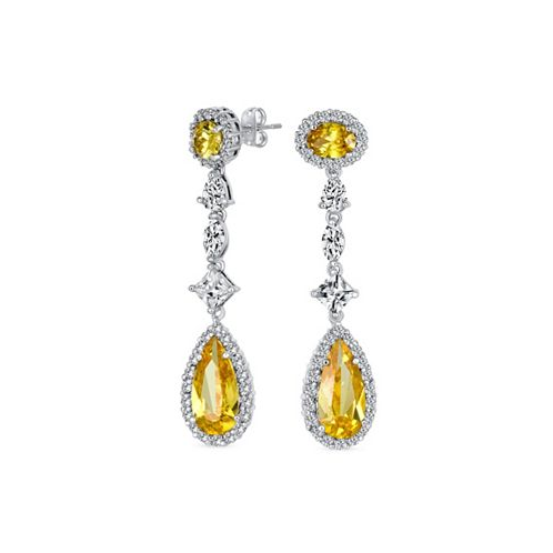 Bling Jewelry Art Deco Wedding Canary Yellow AAA Cubic Zirconia Halo Long Pear Solitaire Teardrop CZ Statement Dangle Chandelier Earrings Pageant Bridal Party