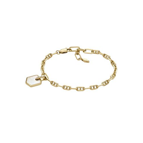 Fossil Heritage Crest Mother of Pearl Gold-Tone Brass Chain Bracelet