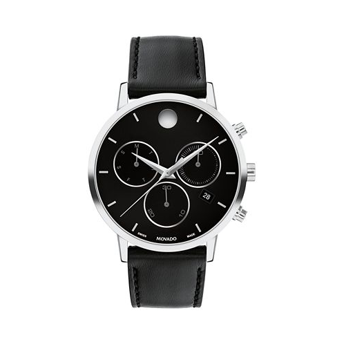 Movado Mens Museum Classic Swiss Quartz Chrono Black Leather Watch 42mm