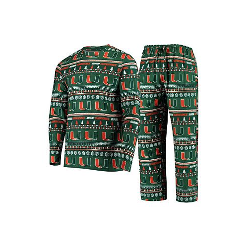 Concepts Sport Mens Green Miami Hurricanes Ugly Sweater Knit Long Sleeve Top and Pant Set