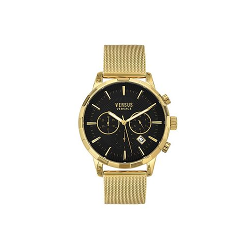 Versus Versace Mens Chronograph Quartz Eugene Gold-Tone Stainless Steel Bracelet Watch 46mm with Leather Strap Set 2 Pieces