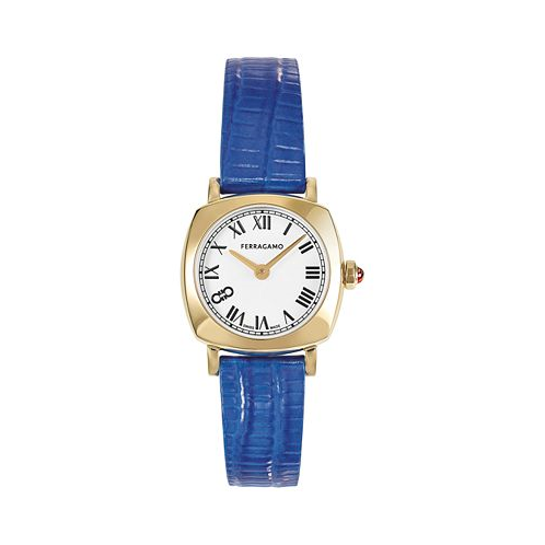 Ferragamo Salvatore Womens Swiss Blue Leather Strap Watch 23mm