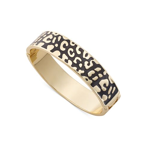 On 34th Gold-Tone Leopard Enamel Bangle Bracelet