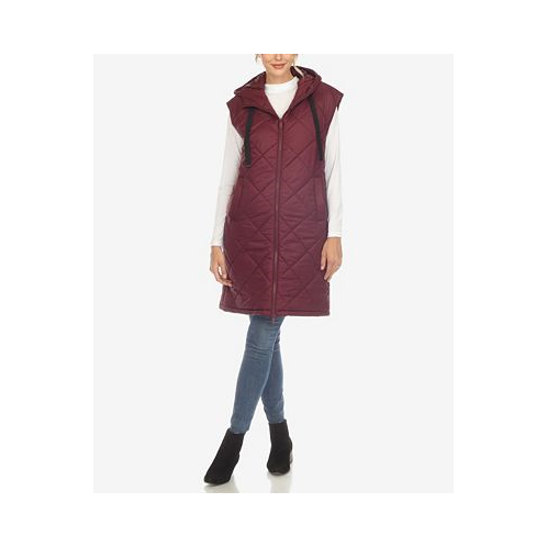 White Mark Womens Diamond Quilted Hooded Long Puffer Vest Jacket