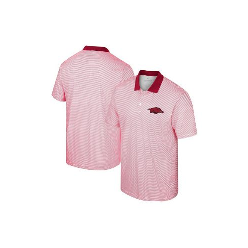 Colosseum Mens White Cardinal Arkansas Razorbacks Print Stripe Polo Shirt