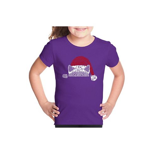 LA Pop Art Child Christmas Peeking Cat - Girls Word Art T-Shirt
