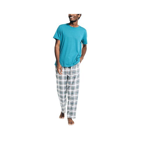Nautica Mens 2-Pc. Classic-Fit Solid T-Shirt & Plaid Flannel Pajama Pants Set