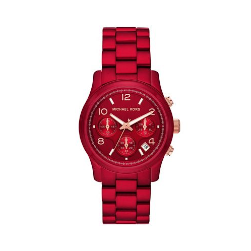 Michael Kors Womens Runway Chronograph Red Coated Stainless Steel Bracelet Watch 38mm
