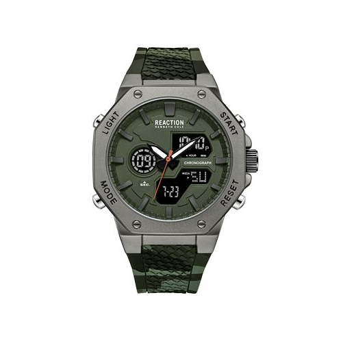 Kenneth Cole Reaction Mens Analog Digital Green Silicone Watch 46mm