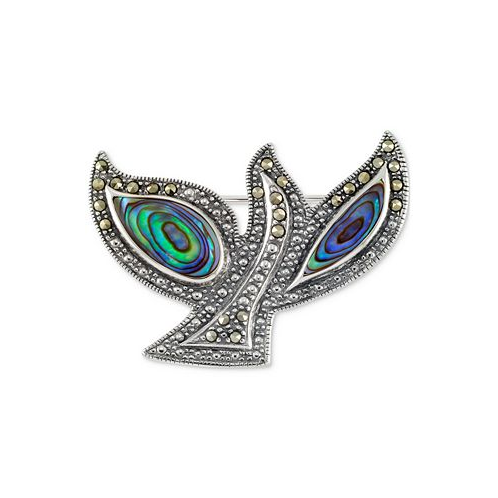 Macys Abalone & Marcasite (1/3 ct. t.w.) Dove Pin in Sterling Silver