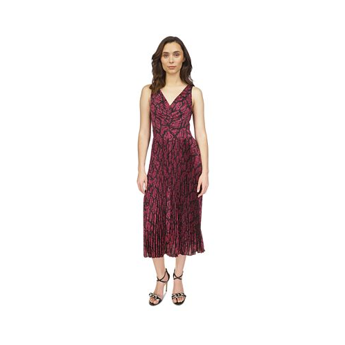 Michael Kors Womens Snakeskin-Print Pleated Midi Dress