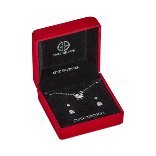 Giani Bernini 3-Pc. Set Cubic Zirconia Halo Pendant Necklace & Two Pair Stud Earrings in Sterling Silver