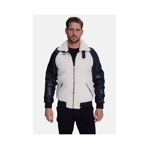 Furniq UK Mens Shearling Jacket Silky Black With White Curly Wool