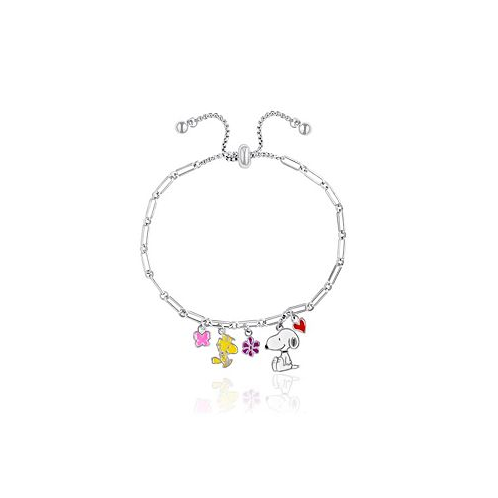 Peanuts Snoopy Enamel Charm Woodstock Flowers Heart Lariat Paper Clip Chain Bracelet