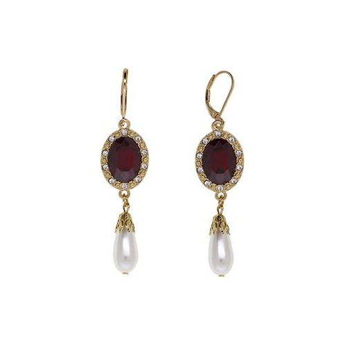 2028 Imitation Pearl Red Glass Crystal Drop Earrings