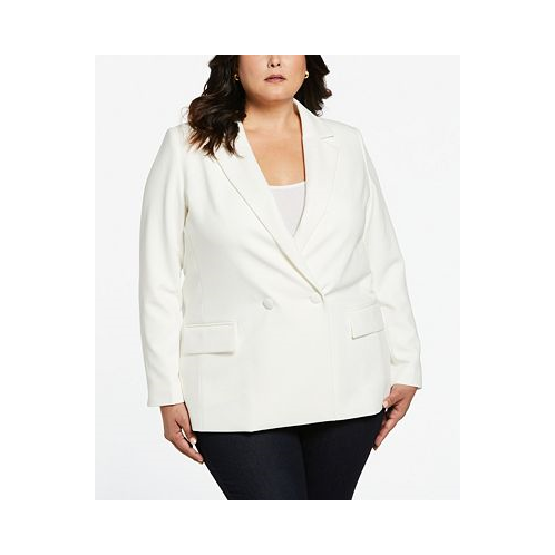 ELLA Rafaella Plus Size Double Breasted Gabardine Blazer Jacket