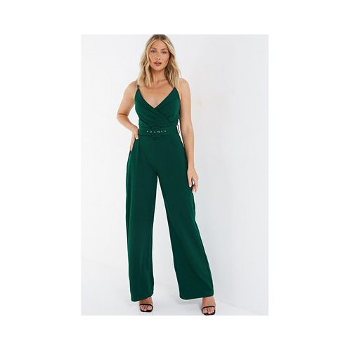 QUIZ Womens Scuba Crepe V Neck Belted Palazzo Jumpsuit