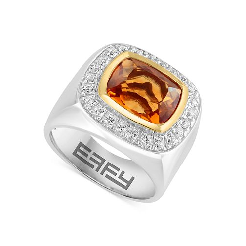 EFFY Collection EFFY Mens Madeira Citrine (6 ct. t.w.) & White Topaz (3/4 ct. t.w.) Ring in Sterling Silver & 18K Gold-Plate