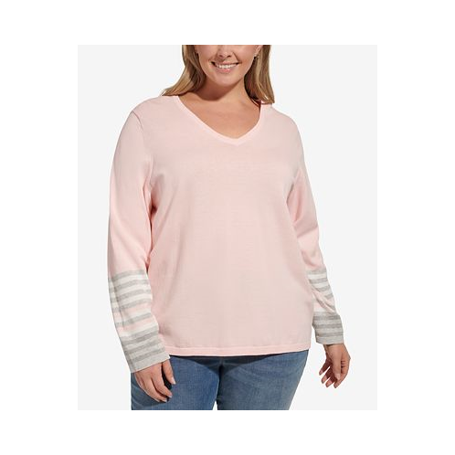 Tommy Hilfiger Plus Size Striped-Sleeve Sweater