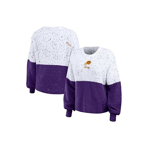 WEAR by Erin Andrews Womens White Purple Phoenix Suns Color-Block Pullover Sweater