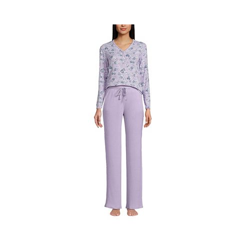 Lands End Womens Cozy 2 Piece Pajama Set - Long Sleeve Top and Pants